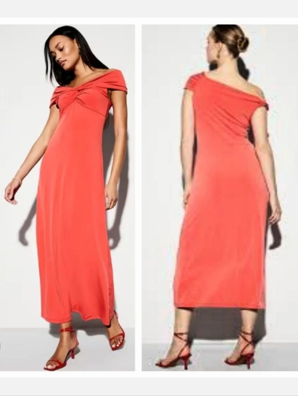 Old Navy The Occasion Off-Shoulder Twist Front Maxi Dress Live Coral XL Tall NWT - Picture 1 of 11